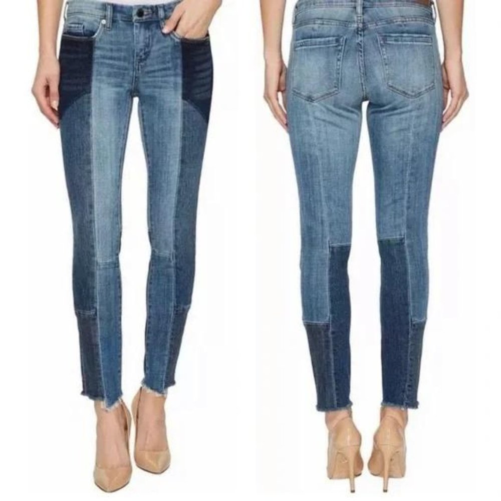 Blank NYC Patchwork Raw Hem Skinny Crop Jeans - Picture 1 of 11